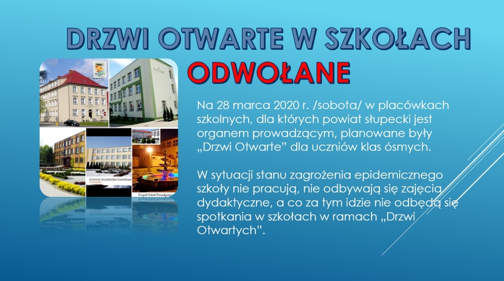 DRZWI OTWARTE w szkołach odwołane