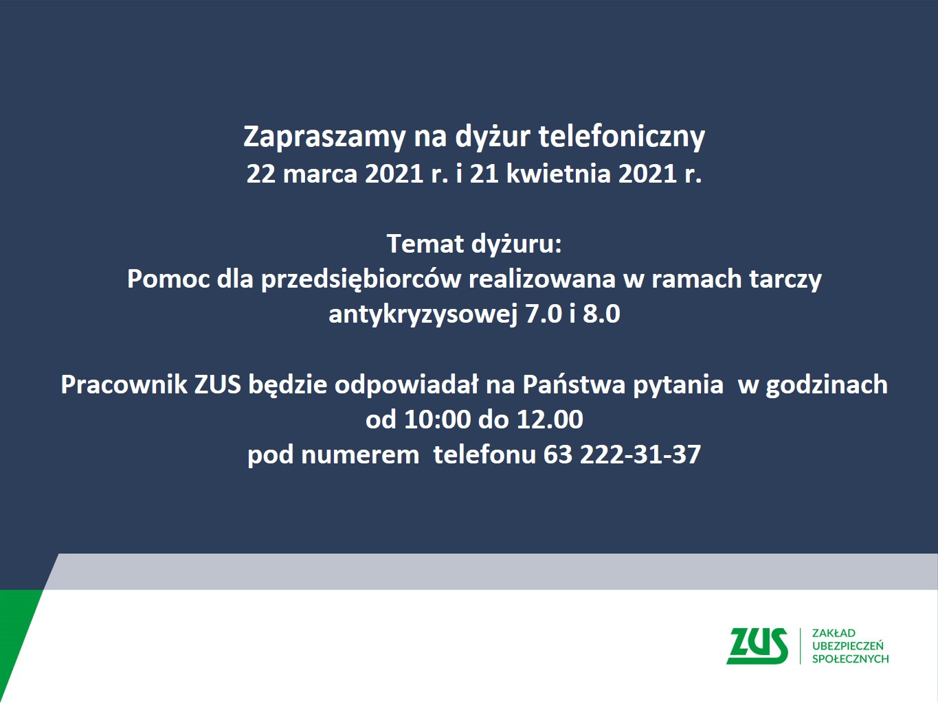 ZUS - 22 marca i 21 kwietnia organizuje dyżur telefoniczny